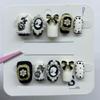 Handcrafted Black and White Press-On Nails with Bow, Reusable and Removable, Size M view 1