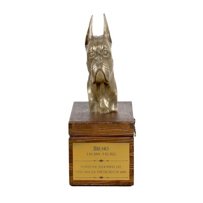 Art-Dog Handmade Personalized Dog Memorial Urn with Cold-Cast Bronze Boxer Head, 16 x 28 x 16 cm