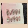 Handcrafted Nail Appliqué, Pink Flower, Long Style, Metallic Illusion, XS view 1