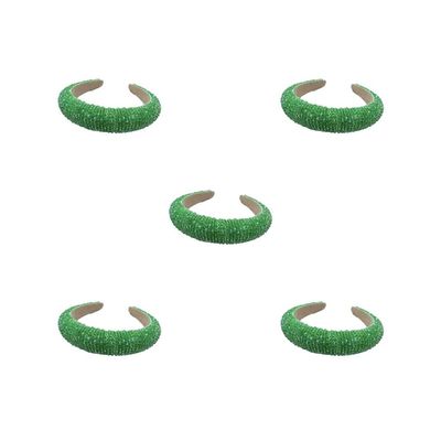 5-Pack Pearl Headbands, Flexible Thick Baroque Style, Grass Green