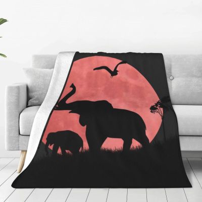 fifbird Pink Moon Elephant Blanket, Ultra-Soft Microfleece Throw, 50 x 40 in