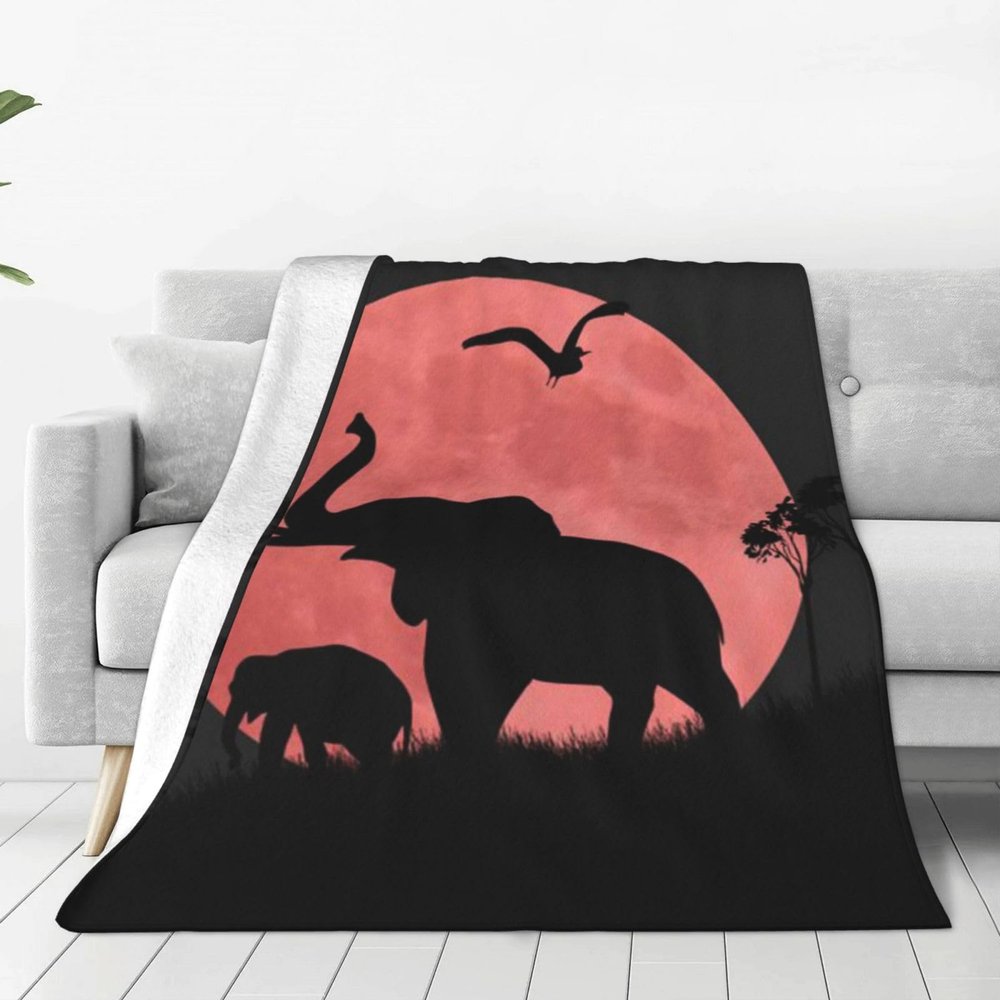 fifbird Pink Moon Elephant Blanket, Ultra-Soft Microfleece Throw, 50 x 40 in