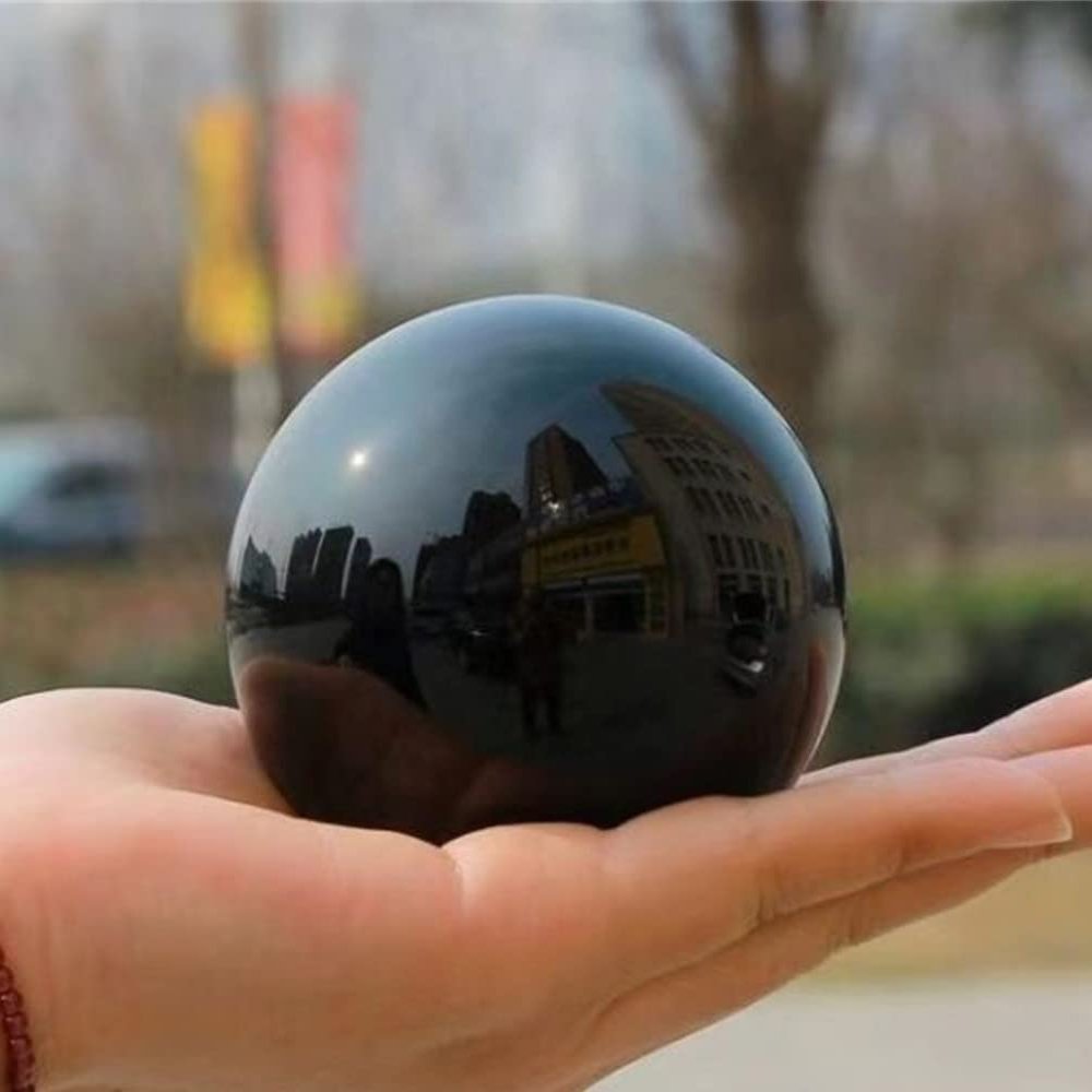 ICXLPMC Natural Black Obsidian Sphere, Large Crystal Ball, Feng Shui Decoration, No Stand (Color: 4–5 cm)