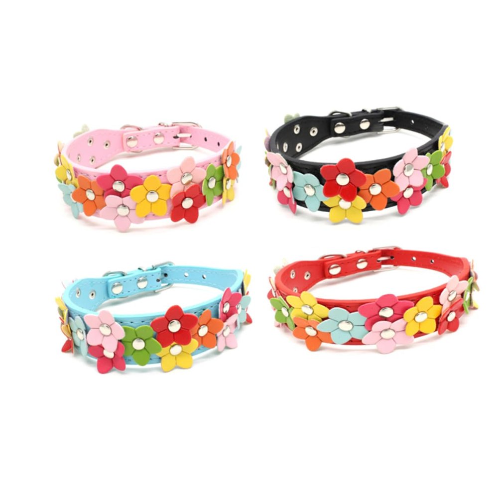 Kisangel PU Pet Collar with Floral Design