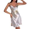 LOSSLO Women's Sleep Shirt Negligee, Short-Sleeve Nightgown with Floral Gathering view 1