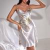 LOSSLO Women's Sleep Shirt Negligee, Short-Sleeve Nightgown with Floral Gathering view 2