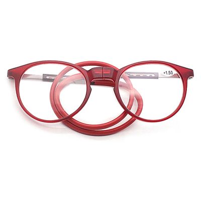 Lanomi Round Oval Reading Glasses, Magnetic Clip, Red, +3.0