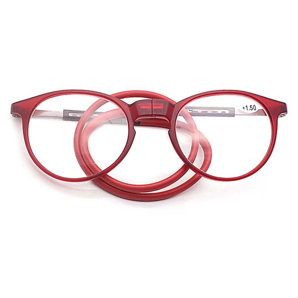 Lanomi Round Oval Reading Glasses, Magnetic Clip, Red, +3.0