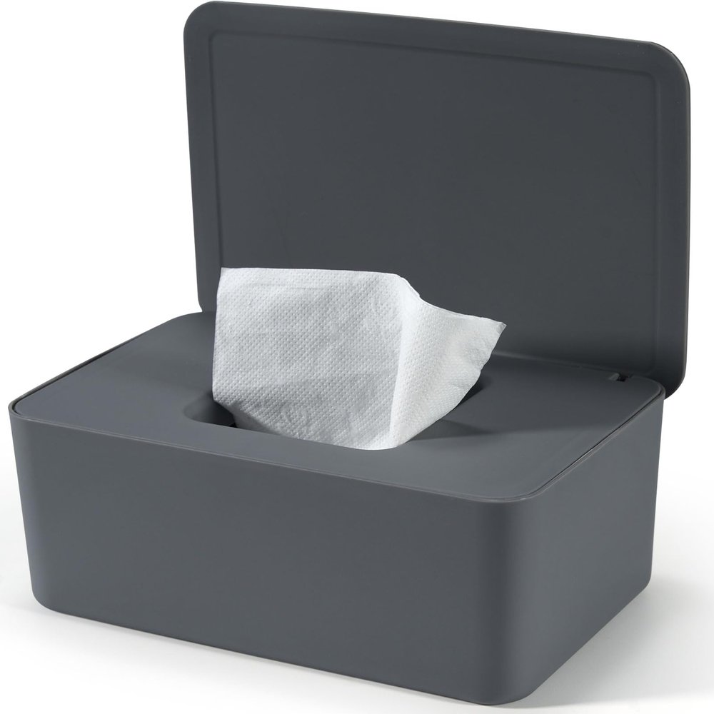 Gray Baby Wet Wipe Box with Lid