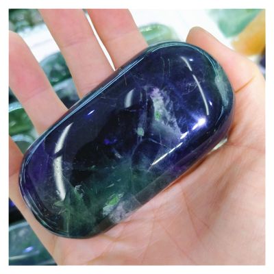 RUAJOGYNVM Natural Soap-Shaped Fluorite Polished Palm Stone (110–150 g)