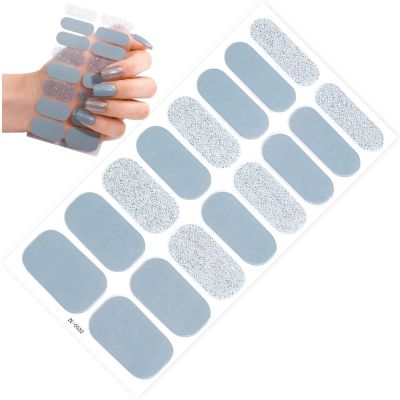 Abbdbd 16-Piece Semi-Cured Gel Nail Strips, Glitter Nail Stickers, UV Light Required