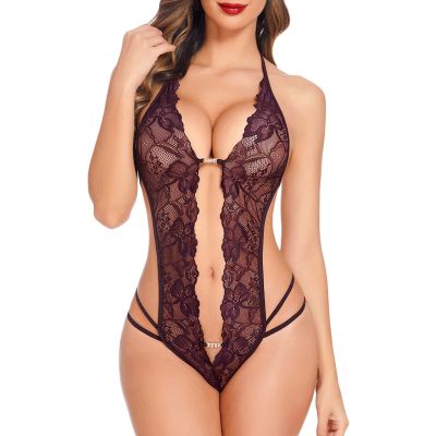 WILLBEST Plus-Size Women's Blue Open-Bust Lingerie Set with Long Babydoll Bustier Top