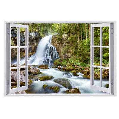 3D Waterfall River Wall Decal, Forest Landscape, 67 x 45 cm