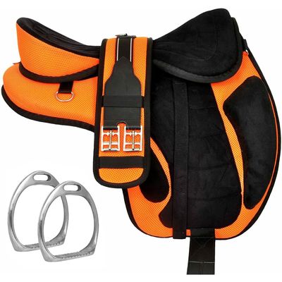 Sazaar Tack Freemax English Horse Saddle Without a Synthetic Tree, with Matching Girth and Aluminum Supports, Pair Set (18-Inch Seat, Orange)
