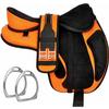 Sazaar Tack Freemax English Horse Saddle Without a Synthetic Tree, with Matching Girth and Aluminum Supports, Pair Set (18-Inch Seat, Orange) view 1