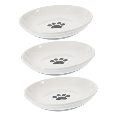 Happyyami 3-Piece Ceramic Cat Bowls, Flat and Wide, with Non-Slip Silicone Base