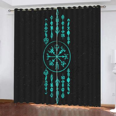 MEVASA Viking Blackout Curtains, 2-Piece 3D Set, Black, Polyester, 200 x 200 cm W x H