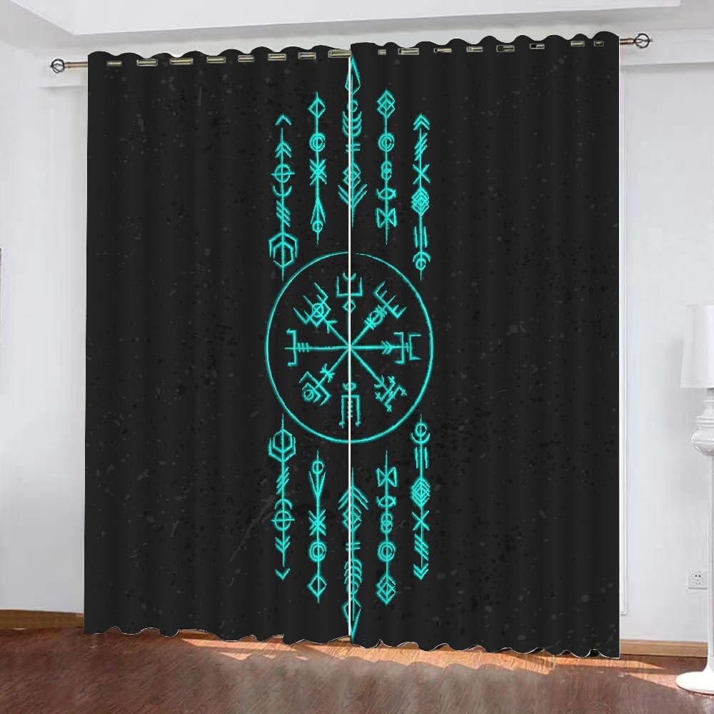 MEVASA Viking Blackout Curtains, 2-Piece 3D Set, Black, Polyester, 200 x 200 cm W x H