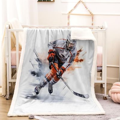 Hockey Fleece Sherpa Blanket for Kids, 100 x 130 cm