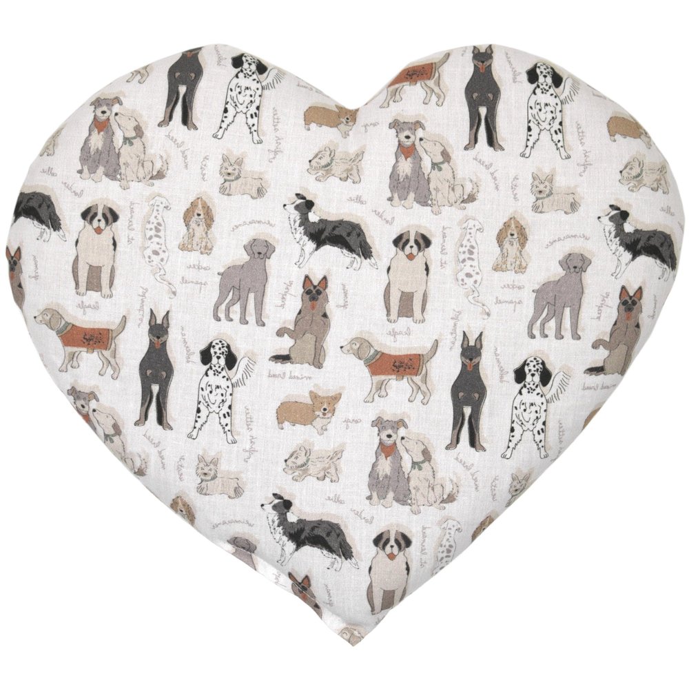 GIRAFFENLAND Flaxseed Heart Pillow, Approx. 30 × 25 cm, Organic “Love Dogs” Fabric