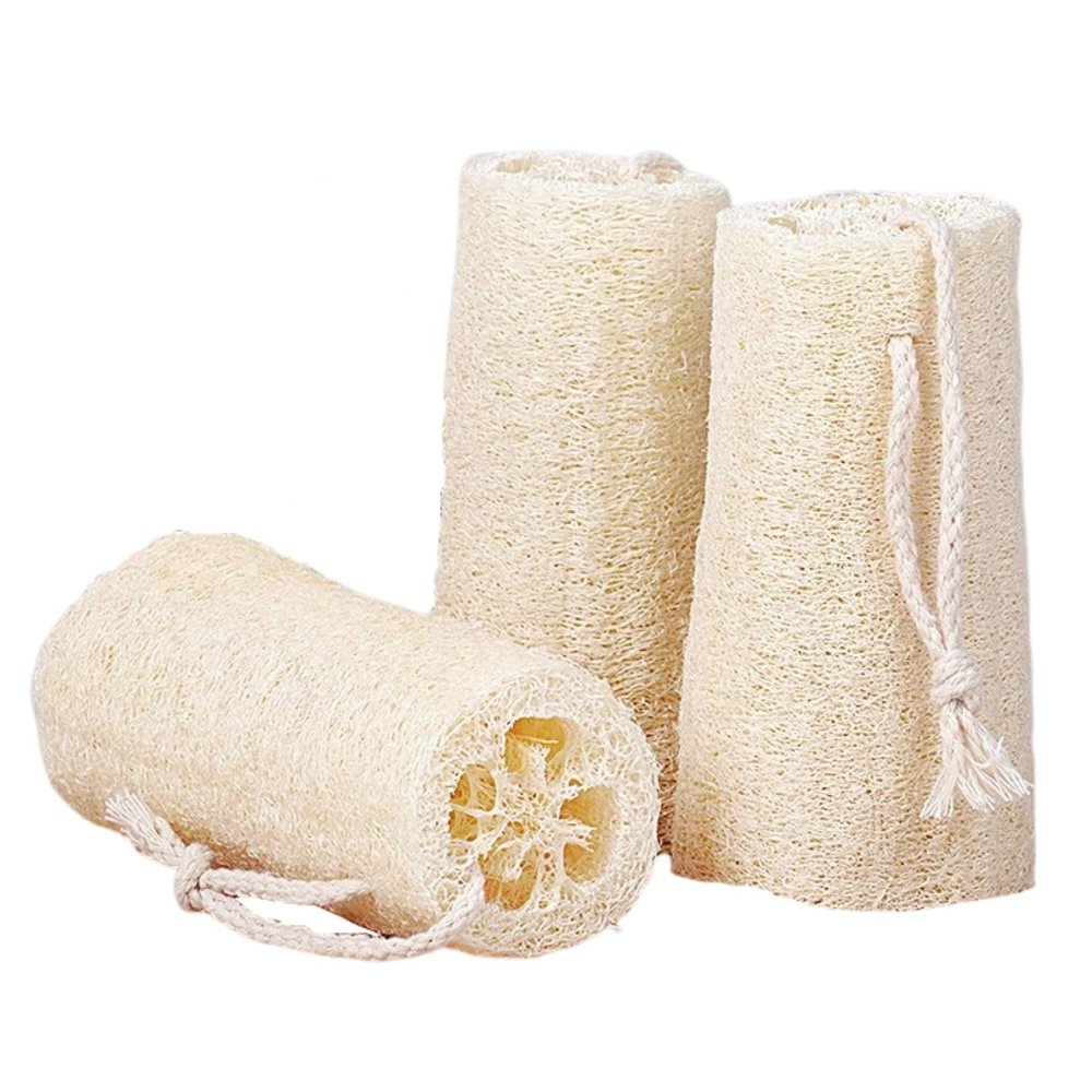 100% Organic Loofah Spa Exfoliating Scrubbers, Natural Body Wash Sponges, Pack of 3