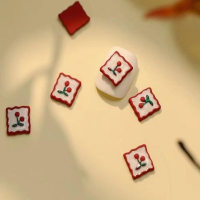 GeRRiT Nail Charms, Red Alloy Nail Jewelry, Pearl Bow and Love Cherry, Color 3, 22 Pieces