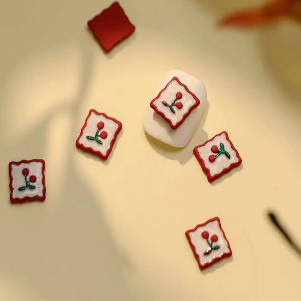 GeRRiT Nail Charms, Red Alloy Nail Jewelry, Pearl Bow and Love Cherry, Color 3, 22 Pieces