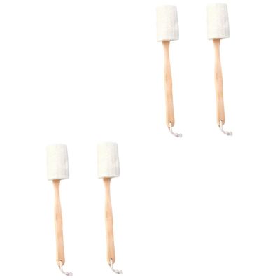 Healvian 4-Piece Luffa Bath Brush Set with Long Handles