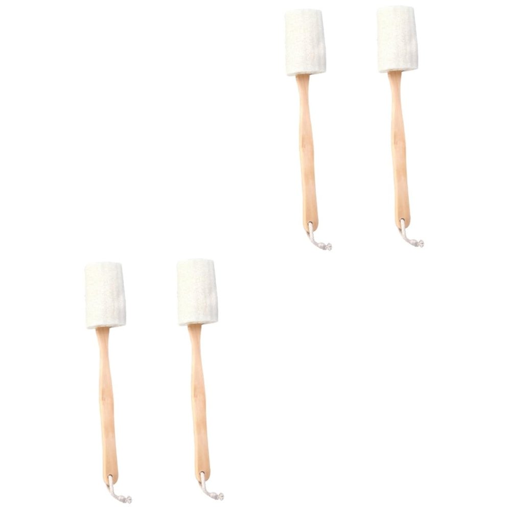 Healvian 4-Piece Luffa Bath Brush Set with Long Handles