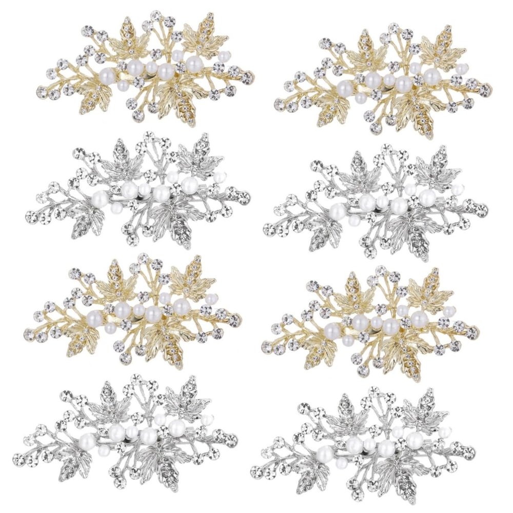 MAGICLULU 4 Sets Luxury Rhinestone Leaf Hair Clips for Bridal Weddings, 2 Pieces x 4