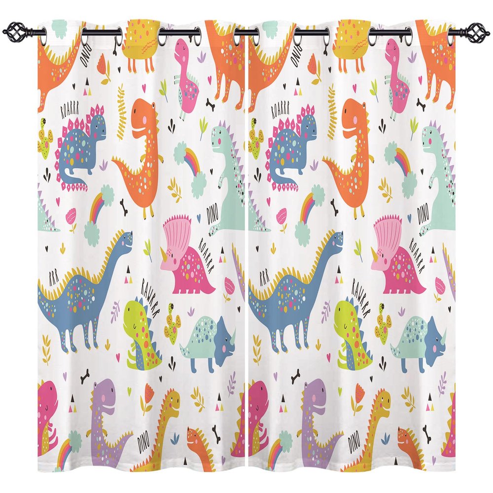 ANHOPE Colorful Cartoon Dinosaur Blackout Curtains, Thermal Insulated, 2-Pack, 160 x 117 cm