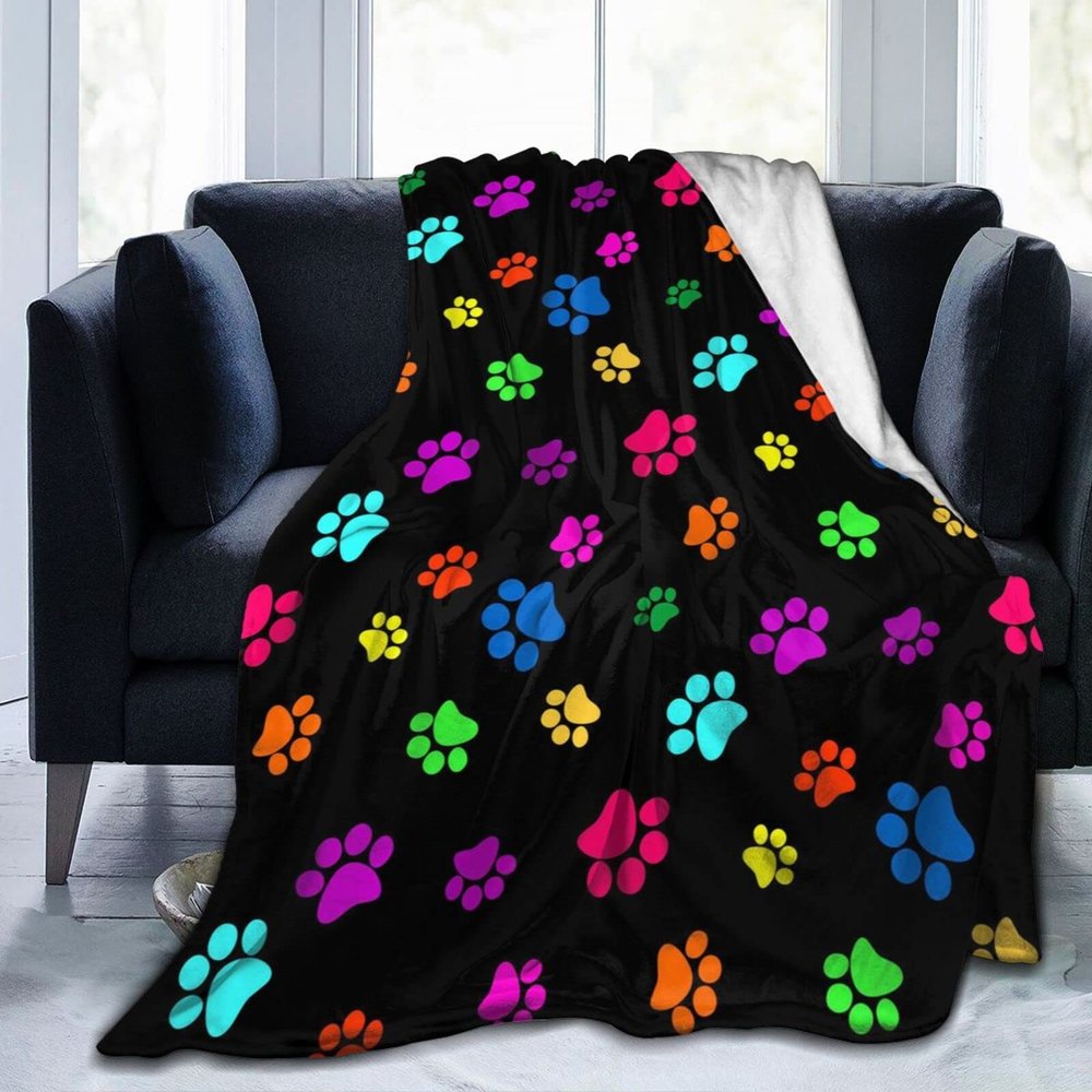 fifbird Colorful Dog Blanket with Paw Prints, Ultra-Soft, Warm, All-Season Fleece, 152.4 x 127 cm