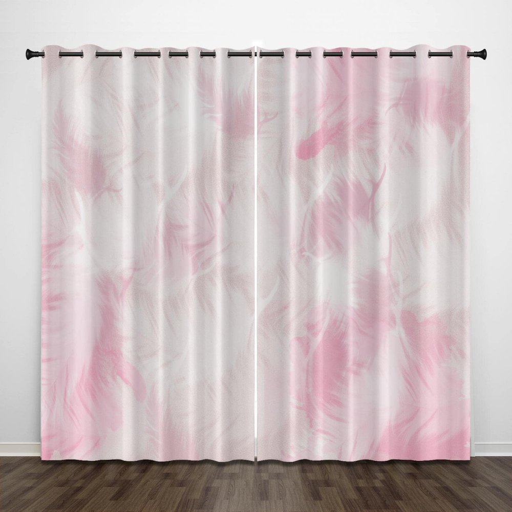 Blackout Curtains for Kids’ Rooms, Pink Feather Texture, 3D Print, 233 x 231 cm, 2 Panels