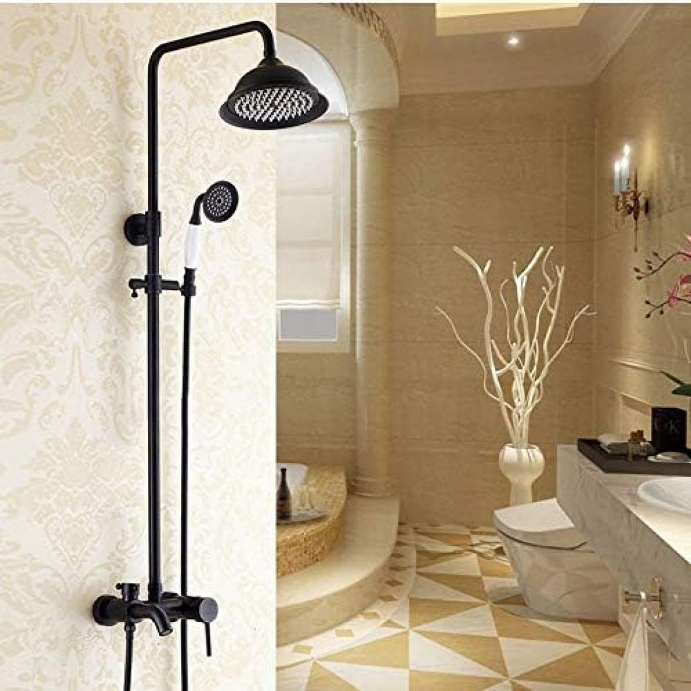 Black Wall-Mounted Bathroom Faucet and Brass Mixer Shower Set for Hotels