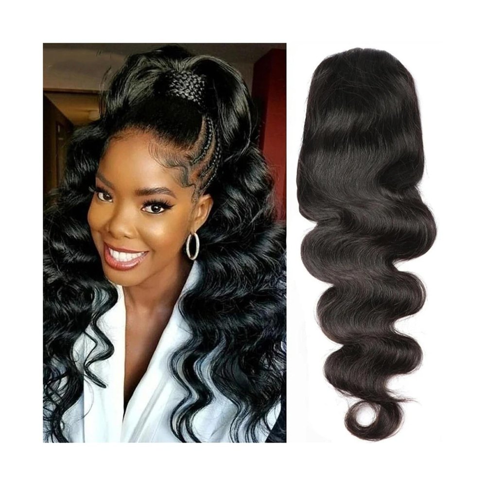 Human Hair Ponytail Extension, Body Wave, Natural Color, Drawstring, 8–26 Inches