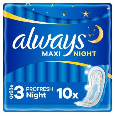 Maxi Profresh Night Sanitary Pads, Size 3, 10 Count