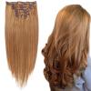 Clip-In Human Hair Extensions for Women, Straight Remy Hair, Full Head, 7 Pieces with 16 Clips, Brown, 16 in (41 cm) view 1