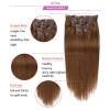 Clip-In Human Hair Extensions for Women, Straight Remy Hair, Full Head, 7 Pieces with 16 Clips, Brown, 16 in (41 cm) view 2