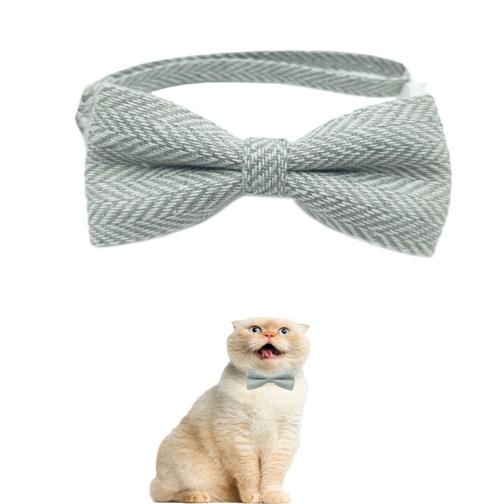Chic Safety Collar for Cats and Small Dogs, Woven Striped Design with Bow, Adjustable, 22.9–30 cm, Beige