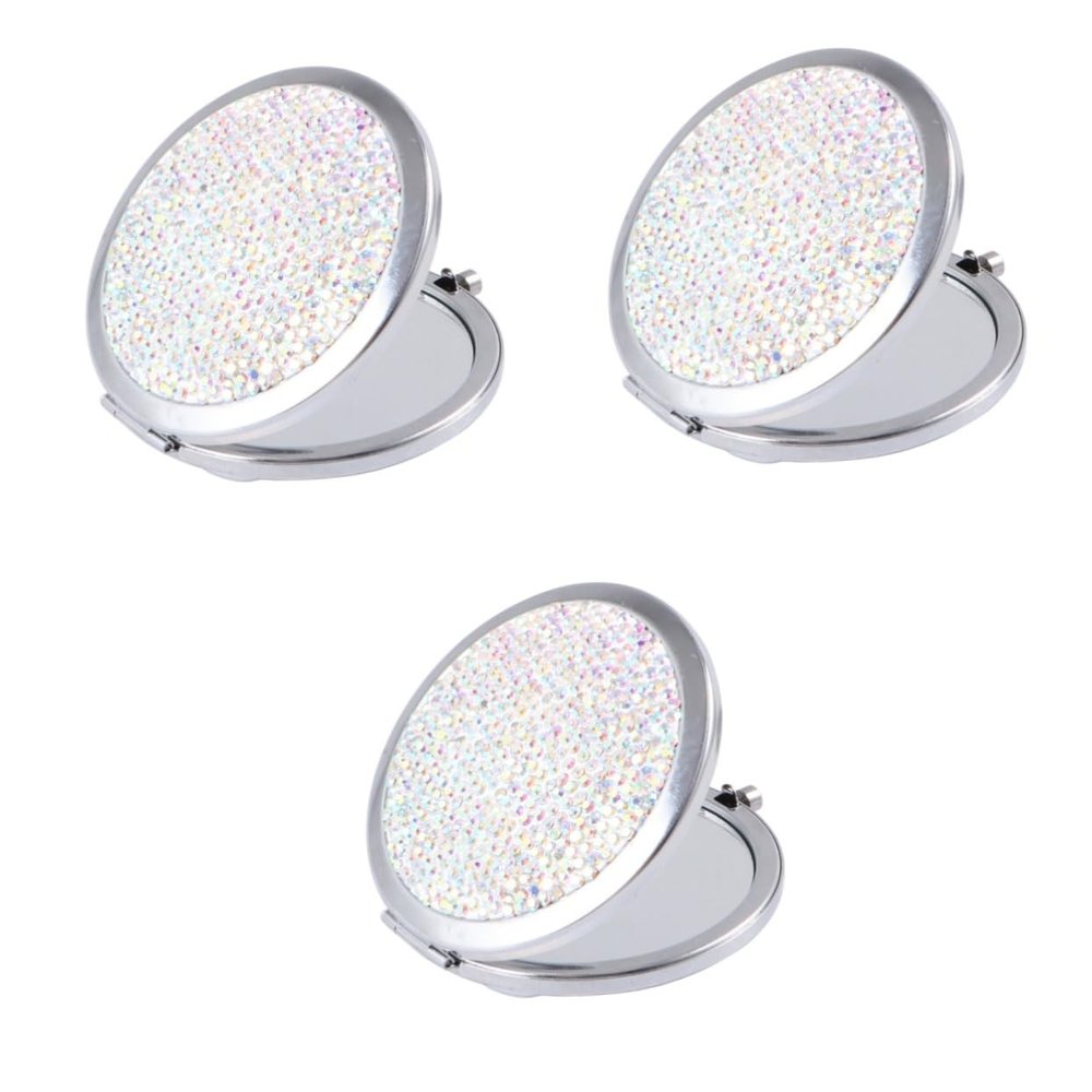 MAGICLULU 3-Piece Set Compact Folding Pocket Mirrors, Glittery Double-Sided Makeup Mirrors for Women
