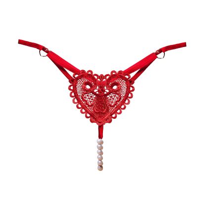 Kielsjajd Women's Open-Crotch Lace Thong Set with Pearl Flower Details