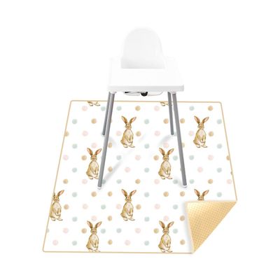 Treer High Chair Floor Mat, 110 x 110 cm, Waterproof, Non-Slip Splash Mat with Bunny Design