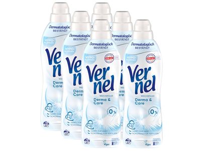 VERNEL Derma & Care Fabric Softener, 6 x 37 Loads (222 Loads), Hypoallergenic, for Sensitive Skin, Recyclable