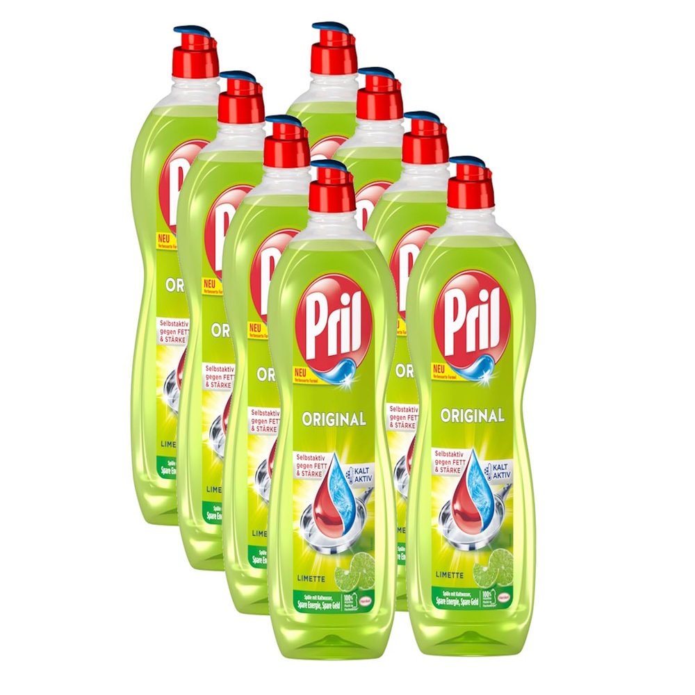PRIL Original Lime (8 x 675 ml) Hand Dishwashing Liquid with Superior Grease-Cutting Power