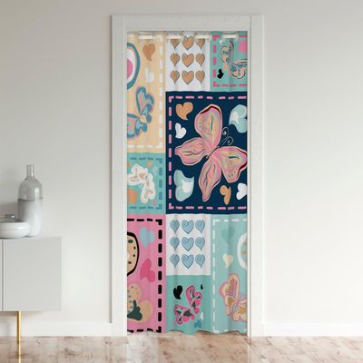 richhome Colorful Cartoon Butterfly Door Curtain, Watercolor Tie-Dye Hand-Drawn Hearts Blackout Curtain, 150 x 203 cm