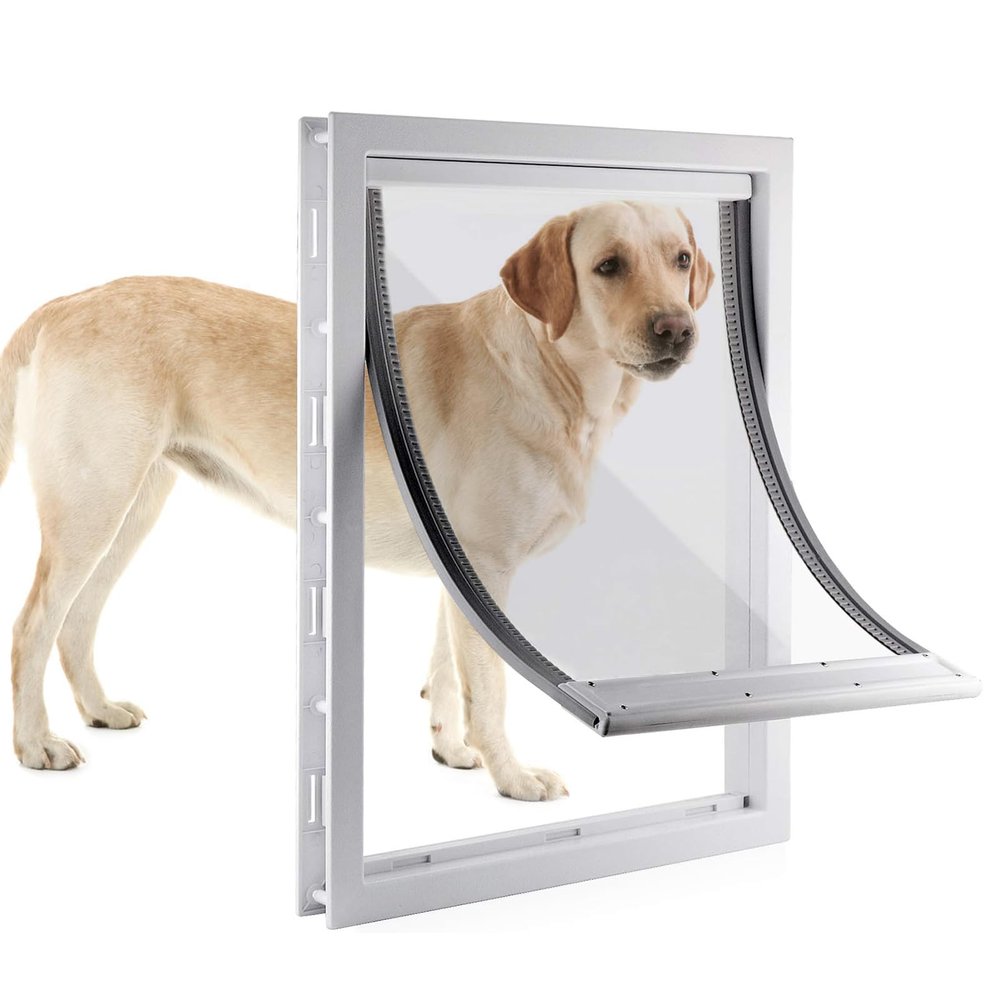 RUYICZB Large Dog Door with Soft Transparent Magnetic Flap and Locking Panel, PVC, White, M