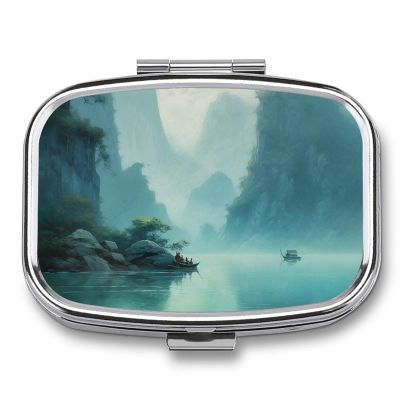 Round Pill Box with Country Life Design, 2 Compartments