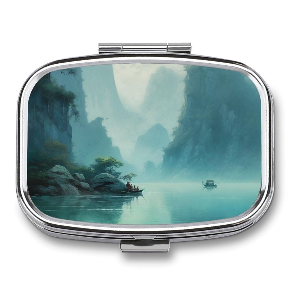 Round Pill Box with Country Life Design, 2 Compartments