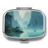 Round Pill Box with Country Life Design, 2 Compartments view 1