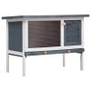 1-Level Rabbit Hutch, LAPOOH Rabbit Cage, Double-House Hutch, Small Animal Shelter, Gray Wood view 1
